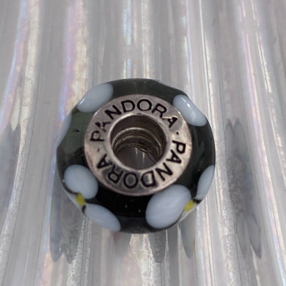 Pandora Charm Murano Glass Blue Floral Slide Bead